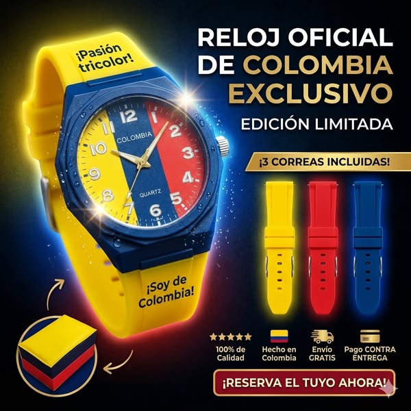 Reloj Tricolor Colombia + 3 Pulsos Intercambiables