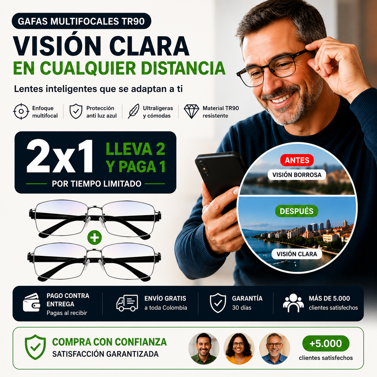 🎁 PROMO 2x1: Lleva 2 Gafas Multifocales TR90 por solo $109.000 — Pago Contra Entrega